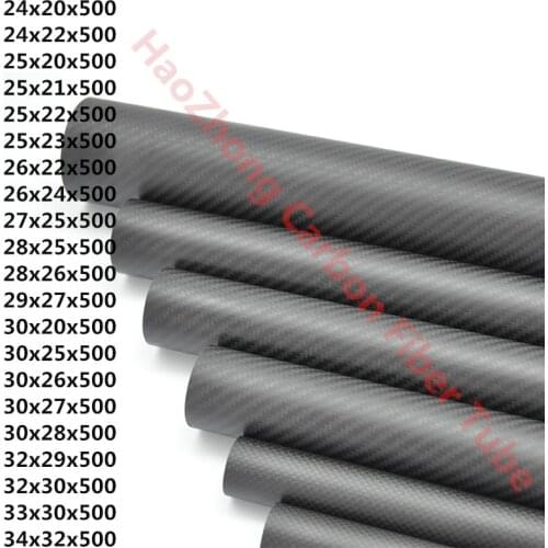 500mm 3k Carbon Fiber Tube 24mm 25mm 26mm 27mm 28mm 29mm 30mm 32mm 34mm Roll Wrapped Pipe/Pole Light Weight, High Strength