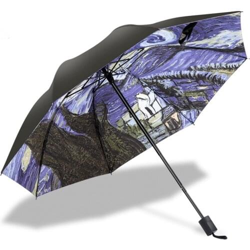 Van Gogh Art Painting Umbrella Women Men Sun Paraguas Anti UV Vinyl Fold Rain Umbrellas Outdoor Parasol For Kids Gifts