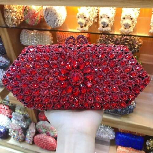 XIYUAN Flower RED Crystal Diamond Evening Clutches Bag Wedding Party Prom banquet Clutch Bag Purse pochette for soiree Handbag