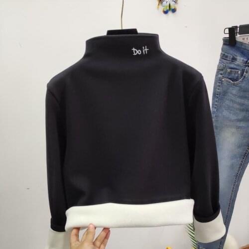 Woman Tshirts Long Sleeve Double-Sided T-shirt Letter Embroidered Turtleneck Womens Tops Mujer Camisetas