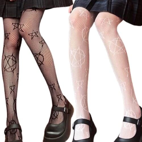 Women Gothic High Waist Tights Harajuku Magical Star Fishnet Pantyhose Stockings