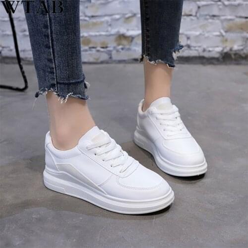 WTAB 2019 Spring sneakers women white Flats shoes sneakers sweet sneaker for girls off PU Trainer shoes women scarpe donna