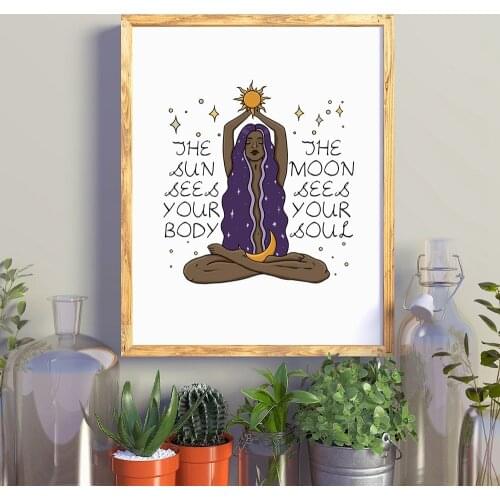 Nordic Style Feminine Posters and Prints Female Celestial Wall Art Sun Moon Body Soul Wall Pictures for Living Room Home Decor
