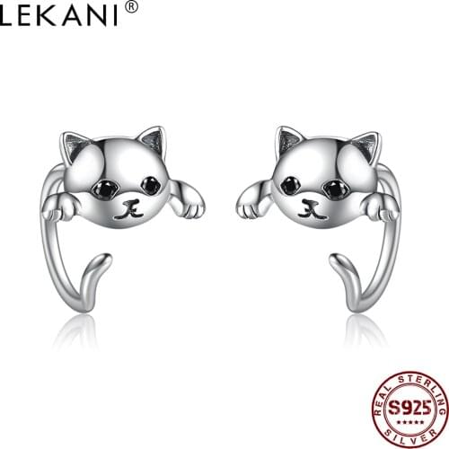 LEKANI Real 925 Sterling Silver Minimalist Cute Cat Tail Animal Stud Earrings For Women Student Trendy Jewelry Free Shipping