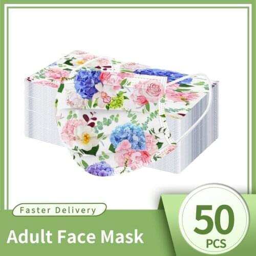 10/50pcs Adult Mascarillas Desechables Floral Printed Three-layer Disposable Mask Flower Masks For Halloween Mask Cosplay