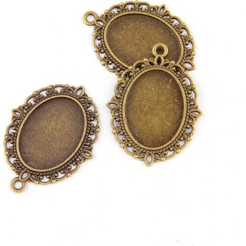 10pcs DIY Antiqued Bronze Vintage Alloy Filigree Cameo Cabochon Base Setting Necklace Pendant Tray Oval 18*25mm Jewelry Blanks