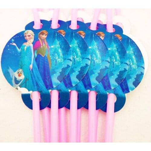 10pcs/set Disney Elsa and Anna Party Decoration Babyshower Party Supplies Favors Disposable Tableware Drinking Straw Set
