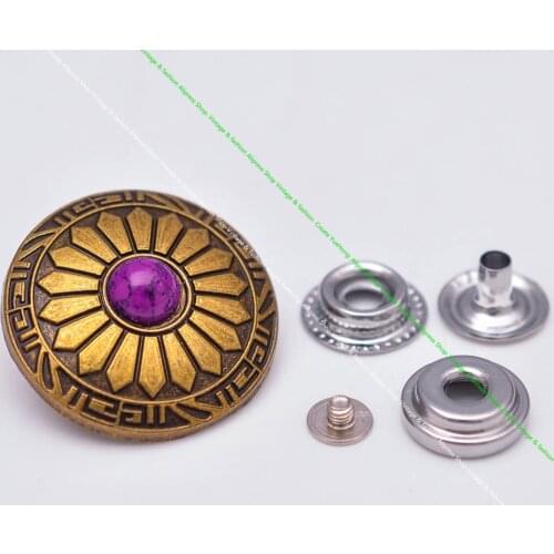 10X Brass Plated Sun Flower Purple Bead Leathercraft Hardware Concho 201 Snap Button Set Wallet Luggage Bag Backpack Connector