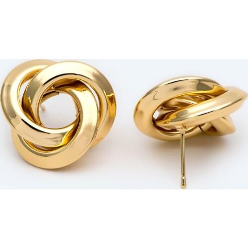 4pcs Gold Minimalist Knot Stud Earrings, Circle Flower Ear Posts 21mm (GB-2365)