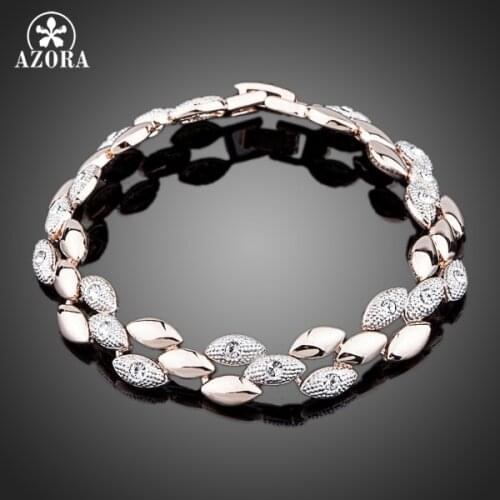 AZORA NEW Rose Gold Color Two Tone Wheat Ears with Rhinestones Feast Bracelet TS0032