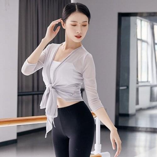 Free Style Triangle Fronts Mesh Top Tie-Up Knots Mordern Dance Costume Elegant Classes Training Wear Lyrical Performance Clothes