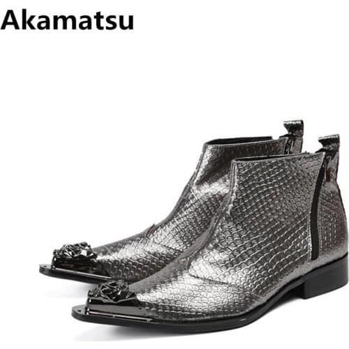 Bota masculina ankle boots for men genuine leather shoes men pointed toe zipper chelsea boots combat military shoes plus size