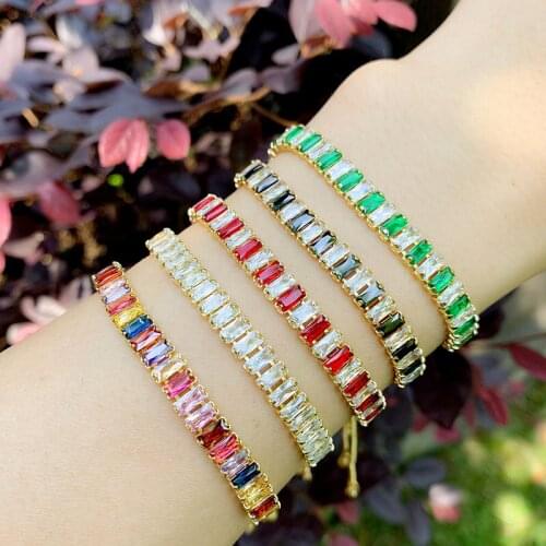 Gold Zirconia Tennis Bracelet Rainbow Stone Bracelet For Women With Charm Adjustable CZ Multicolor Fashion Jewelry Gifts brtc22