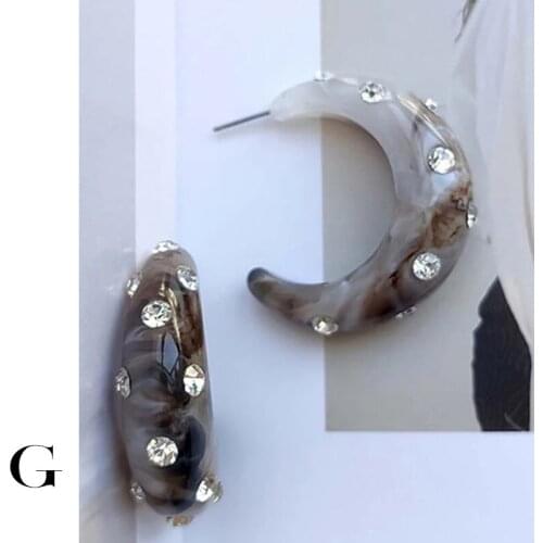 GHIDBK Personality Fashionable Rhinestone Resin Hoop Earrings For Women Moon Shape Gematric Semicircle Earrings Wedding Party