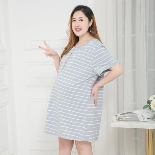 Cotton large size maternity nightdress 150kg summer breastfeeding pajamas feedin pregnant woman nightwear