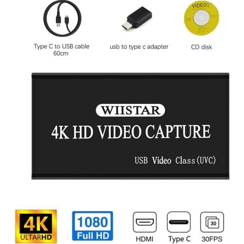 Wiistar USB Video Capture HDMI to USB Type C 1080P HD Video USB Capture Card Revoder for PS4 Game Live Stream Windows Linux Os