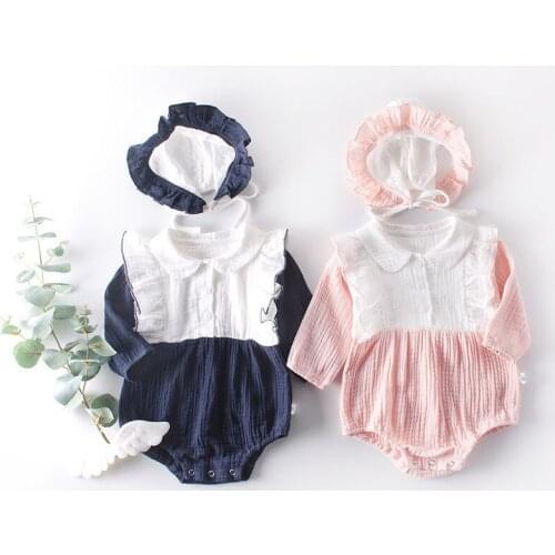Newborn Baby Romper For Girl Infant Muslin Cotton Breathable Baby Jumpsuit Toddler Baby Boy Girls Romper With Hat Baby Clothes
