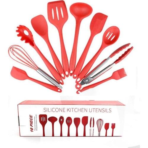 Red Cooking Heat-Resistant Silicone Kitchen Cooking Tools Baking Cookware Gadgets Spatula Spoon Set