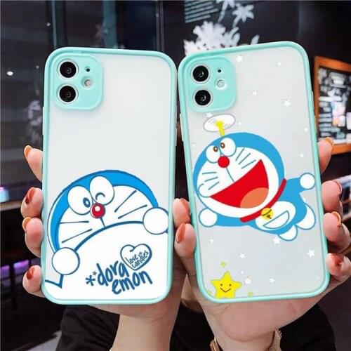 Cute Cartoon Doraemon Robot cat Phone Case For iPhone 12 11 Mini Pro XR XS Max 7 8 Plus X Matte transparent blue Back Cover