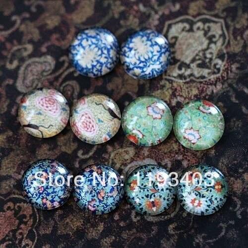 Min.mix order($9.9) 10pcs MIX 12mm Handmade Photo Round Glass Cabochon beads-Image Glass Cabochon-(Flowers )-(HPGC-MIXSS-31)
