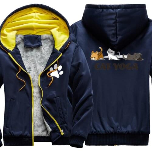 Cat Yoga Cartoon Camouflage Mens Raglan Thicken Jackets Winter Keep Warm Coats Casual Leisure Tracksuits Zipper sudadera hombre