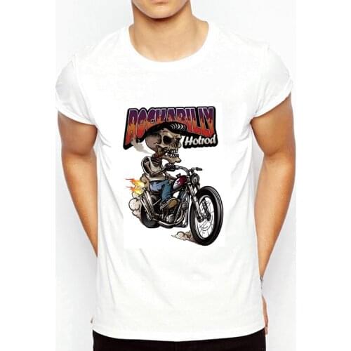 Rockabilly hot rod Tshirts Men Short Sleeve Skeleton riding a motorcycle T Shirt Funny Design Harajuku T-Shirt Clothing Female