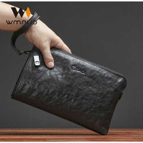 Wmnuo Mens Clutch Bags Cow Real Leather Anti-theft Lock Big Soft Hand Bag For Male Korean Wallets Clip Envelope Bag Zipper Hot