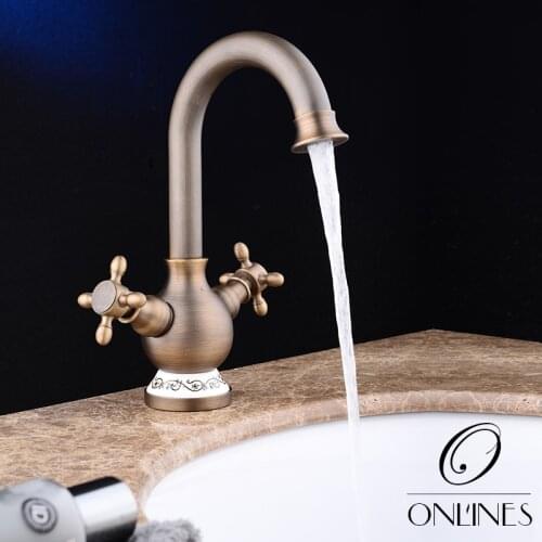German online Super Furukawa antique copper basin faucet retro European-wide hole double the hot and cold taps