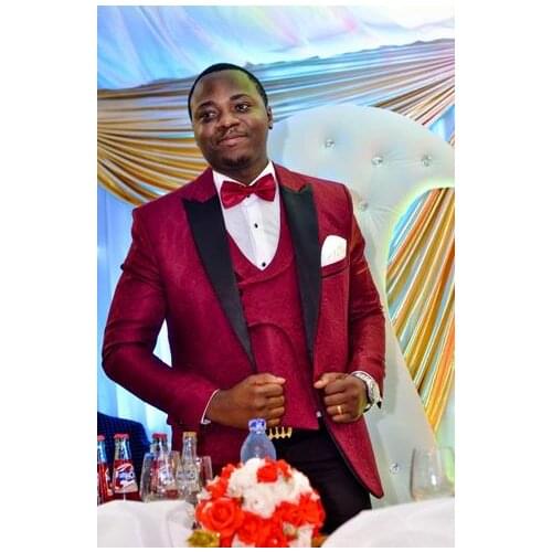 Latest Coat Pant Designs Suits For Men 2020 Formal Groom Wear Burgundy Jacquard Suit Slim Fit Mens Tuxedo Wedding Suit For Men