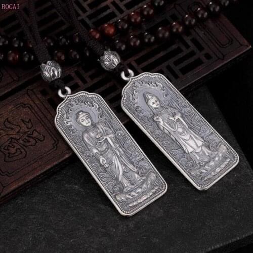 BOCAIBOCAIS999 pure Silver pendant retro six character true words herbalist Buddha Bodhisattva lotus male and female Pendant