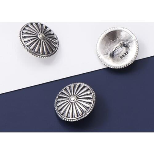 925 Sterling Silver Bohemia Firework Pattern Round Button Charm Aging Process S925 SIlver Beading Pendant DIY Jewelry Making