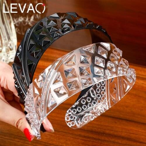 Levao Acrylic Hairband Transparent Crystal Headband Head Bezel Lady Embossed Hair Hoop Turban Headbands for Women Headwear