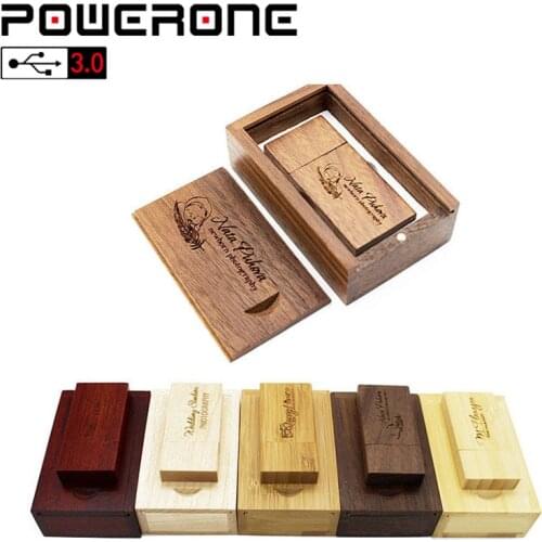 POWERONE USB 3.0 Wooden usb+packing BOX usb flash drive pendrive 4GB 8GB 16GB 32GB 64GB Photography gift (over 10 pcs free LOGO)
