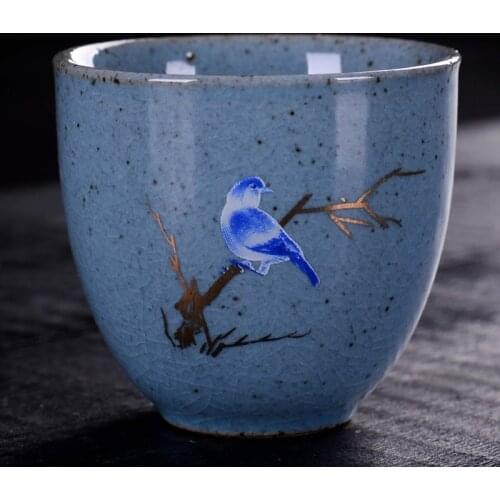 Blue Bird Vintage Tea Cup Japanese Style Retro Pastrol Master Cup Animal Small Plum blossom Bowl Porcelain Small Tea Single Mug