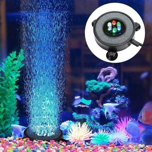 Led Aquarium Air Bubble Light Fish Tank Air Curtain Bubble Stone Disk with 6 Color Changing Leds