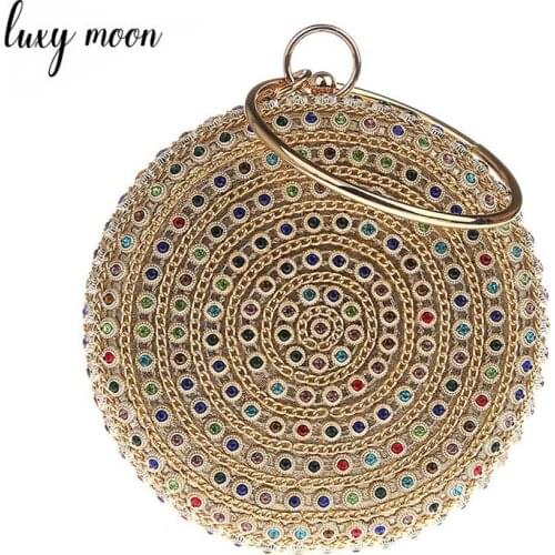 Round ball Evening Bag 2019 luxury rhinestone Purse clutch Colorful Diamond Wedding Clutches Gold Silver chains Handbags ZD1307