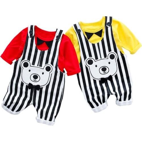 2019 Spring Autumn Striped Kids Baby Clothes Sets Top+Bibs Pants Casual Bear Boy Girl Fashion Clothing Infant Costume Clothes
