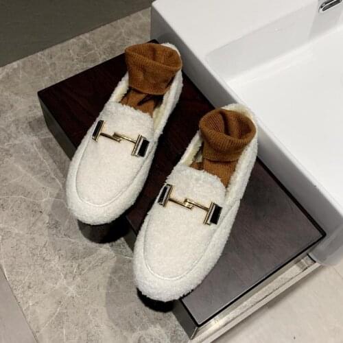 2020 Autumn Outside Wearing Flat Shoes Women Casual White Warm Ladies Shoes Plus Velvet Cotton Shoes Zapatos De Mujer W36-78