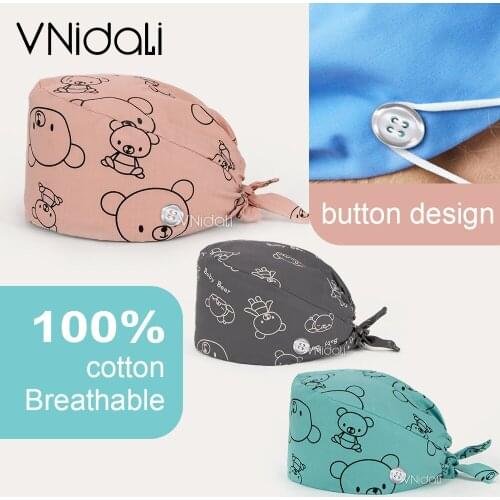 Woman scrub cap Cartoon Printing Cotton Adjustable Nurse Cap Surgical Cap Woman Veterinary Pet Shop Scrub Hat Dentist Work Cap