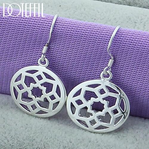 DOTEFFIL 925 Sterling Silver Round Flowers Drop Earrings For Woman Wedding Engagement Fashion Party Charm Jewelry