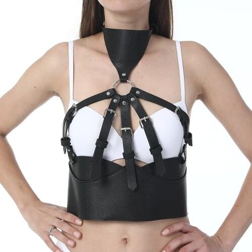 Leather Bondage Female Body Sexy Lingerie Harness Erotic Seks Bra Cage Punk Clothing Gothic Thigh Garter Belt Goth Accessories