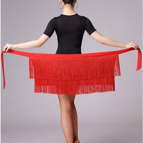 Adult Belly Dance Pure Color Tassel Hip Scarf Women Stage Performance Latin Dance Skirt High Quality Black Red Dancing Clothes