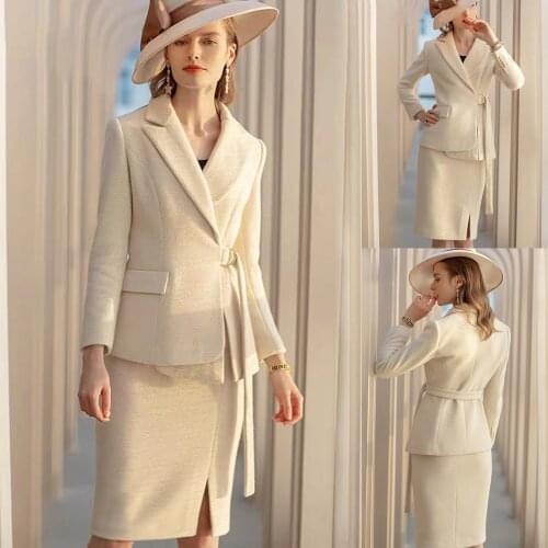 France Style Elegant Women Suits Custom Made Peaked Lapel Woolen Blazer With Belt Office Lady Daily Party Jacket