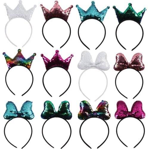 1pcs Headwear Minnie Ear Headband Hair Band For Women Girls Sequin 3D Bow Head hoop Hair Accessories Birthday Party Hairband