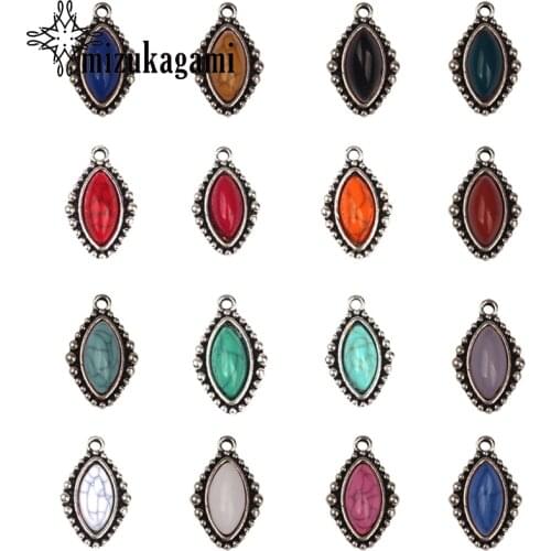 10pcs/lot 24mm Zinc Alloy Retro Resin Beads Water Drop Oval Shape Charms Pendants DIY Necklaces Jewelry Accessories