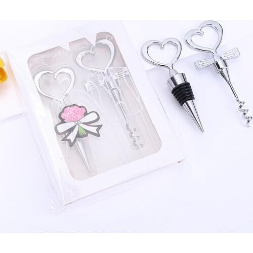 10 pcs=5sets/lot Cheers to a Great Combination Wine Bottle Corkscrew and Stopper Sets Wedding souvenirs