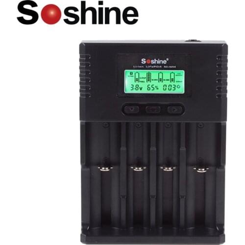 100% Soshine H4 LCD Universal Adjustable Charger For 26650 18650 16340 Li-ion LiIFePO4 NiMH 1.2V C AA AAA +Car charger+AC Power