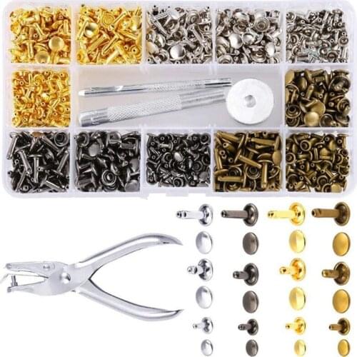 360 Sets Copper Leather Rapid Rivets Double Cap with Setting Tool Kit Handmade DIY Tubular Studs Leathercraft