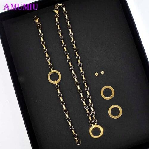 AMUMIU Heavy Crucifix Jesus Cross Necklace Stainless Steel Christs Pendant Gold Byzantine Men Necklaces Jewelry Set Gift JS014