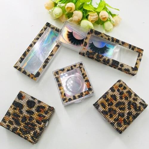 Free Shipping Leopard Print Glitter Rhinestone Lashes Box 5D 25mm Mink Eyelashes